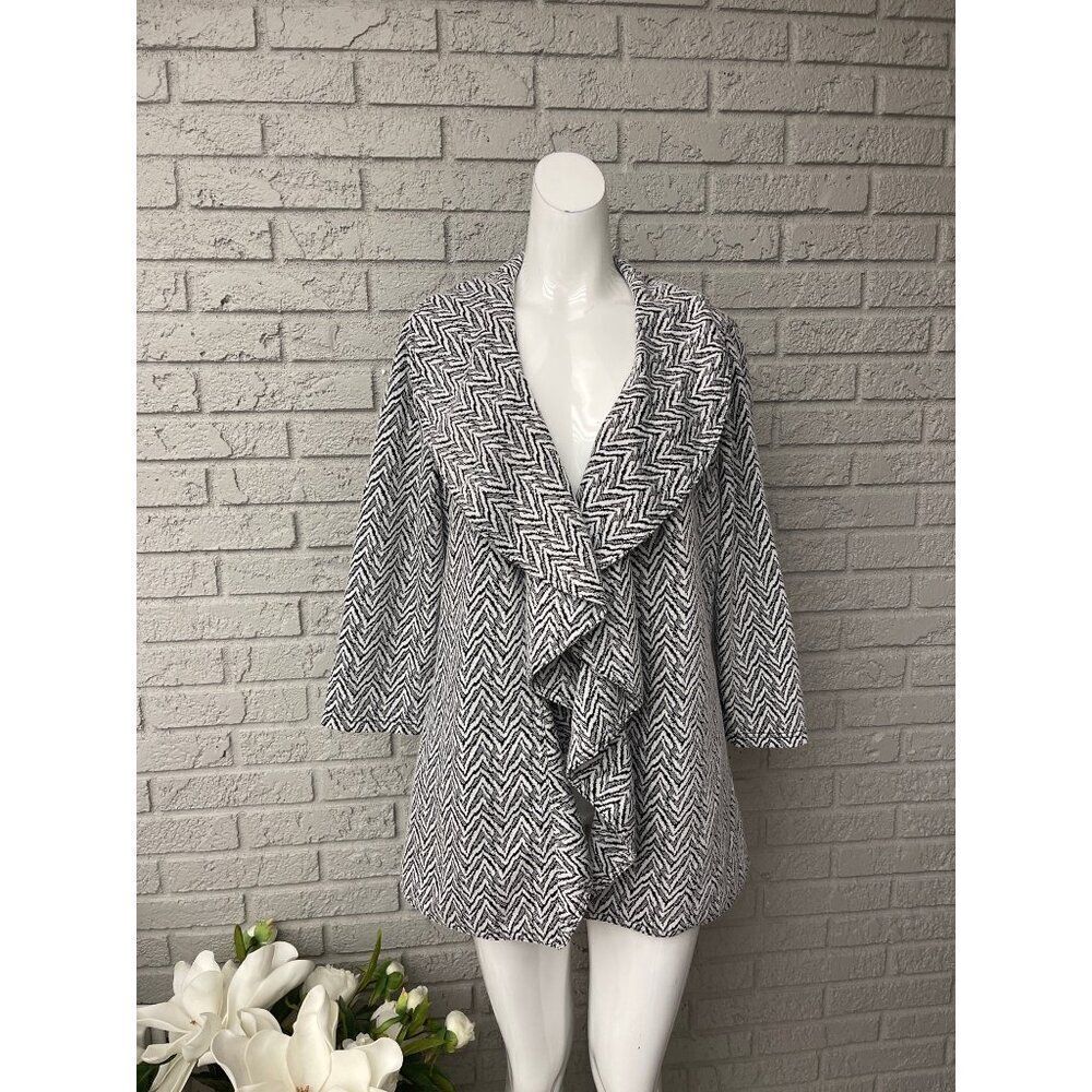 Calvin Klein Women Ruffle Open Front Chevron Print Cardigan Size 14